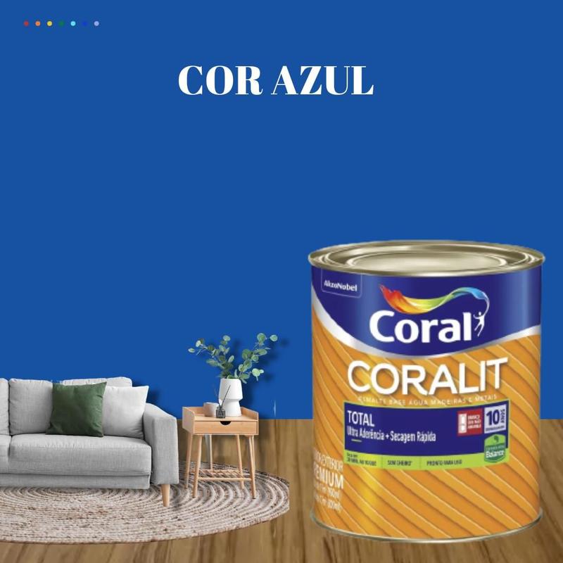 Tinta Esmalte Sintético Base Água Cor Azul 800ml Coral Coralit